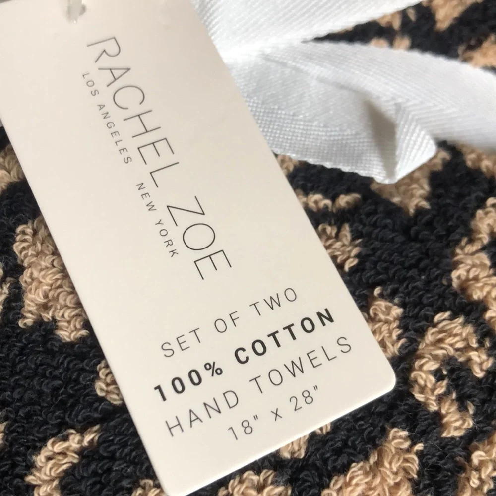 Rachel Zoe Black and Tan Leopard Hand Towels